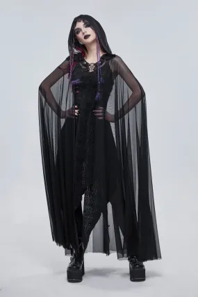 Longue cape gothique femme DEVIL FASHION 'vulzala' avec pentagramme