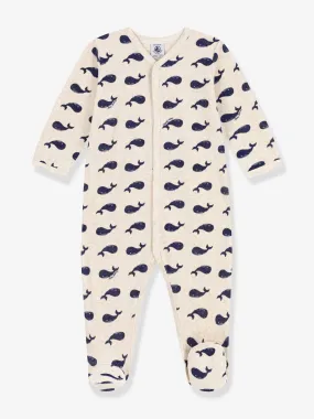 Pyjama bébé baleines marines en velours PETIT BATEAU beige chiné - Petit Bateau