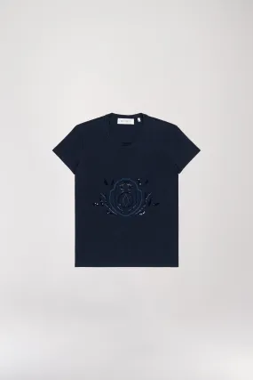 T-shirt brodé de perles marine